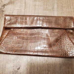 Brown Croc Leather Clutch